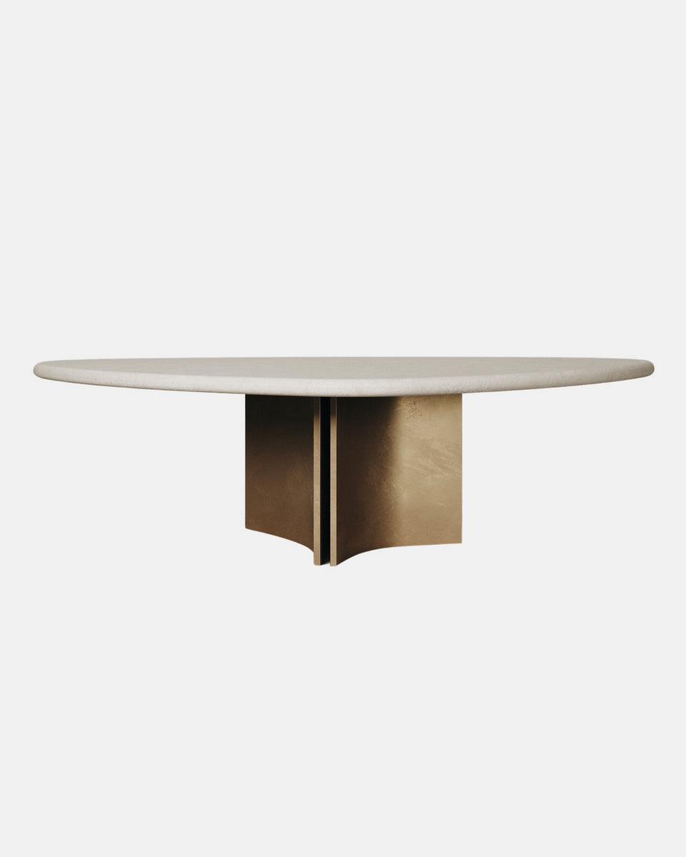 CONCEPT 1.2 NATURAL LIMESTONE AND SATIN BRASS DINING TABLE