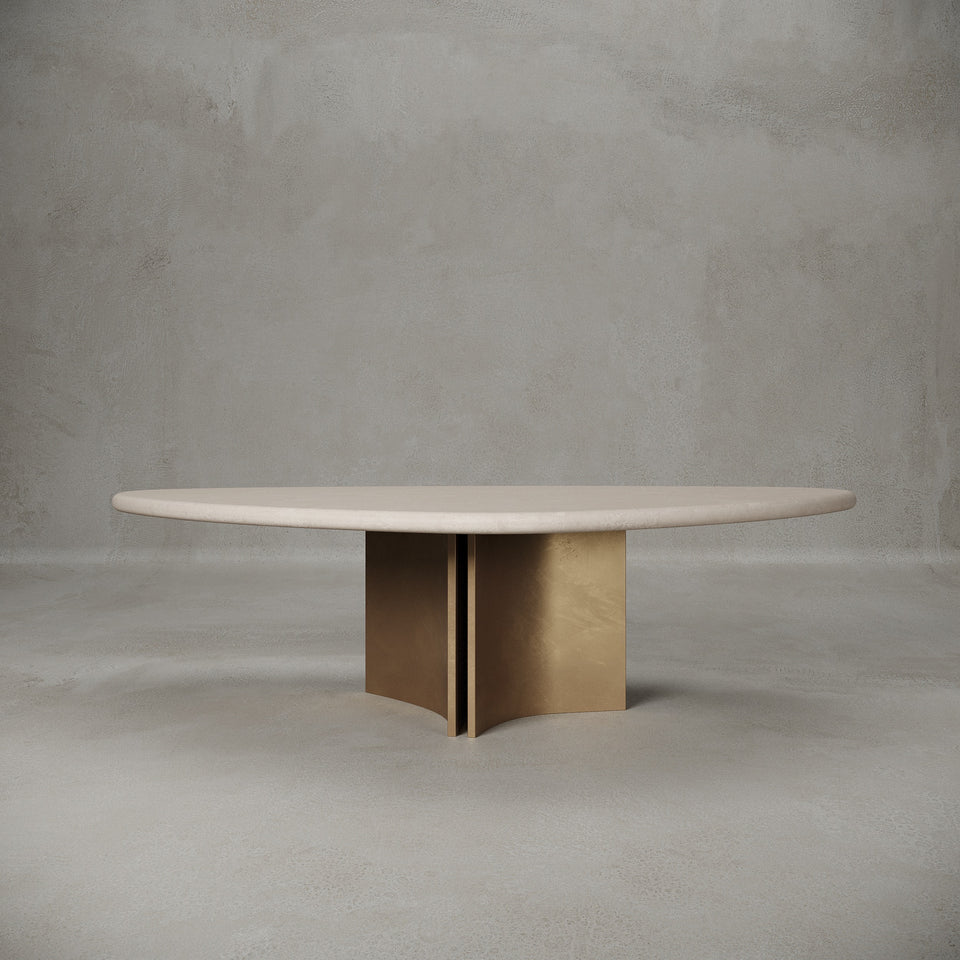 CONCEPT 1.2 NATURAL LIMESTONE AND SATIN BRASS DINING TABLE