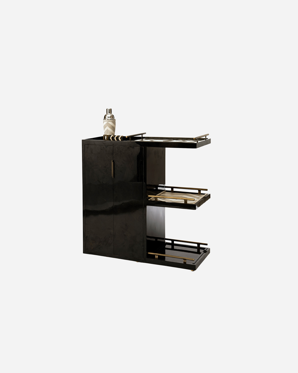 BAR TROLLEY BLACK PEN SHELL WITH 3 REMOVABLE TRAYS